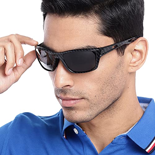 Carlton London-Premium-Men's-Black Toned Polarised and UV Protected Lens Sports Sunglasses