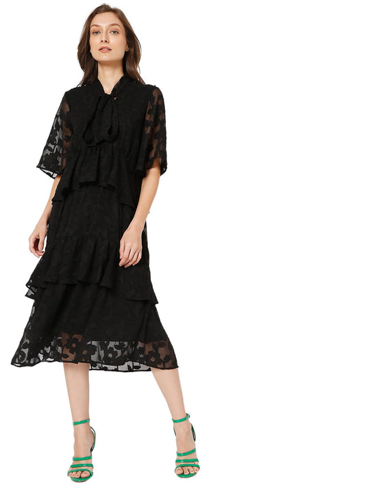 Vero Moda Women's Polyester A-Line Midi Dress (222243601-Jet Black_Jet S)