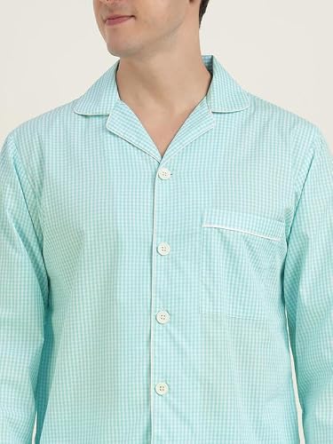 Hancock Men Cotton Checked Relaxed Fit Night Suit Blue Size XL