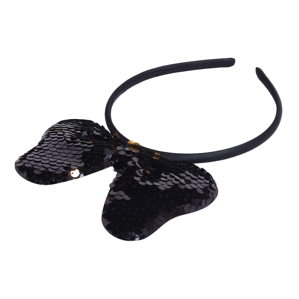 Hopscotch Girls Polyester and Viscose Puff Sleeve Sequin Embellished Party Dress in Black Color For Ages 4-5 Years (SRS-4068982)