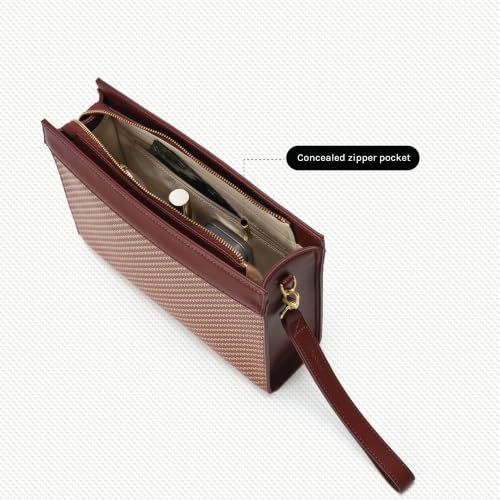 MOKOBARA Freddie's Pouch Leather Clutch With Detachable Wrist Strap Maroon | Storage Slip Pockets Lightweight Water Resistant Portable Handbag Purse Evening Cocktail Party Wristlet Concealed Zippers