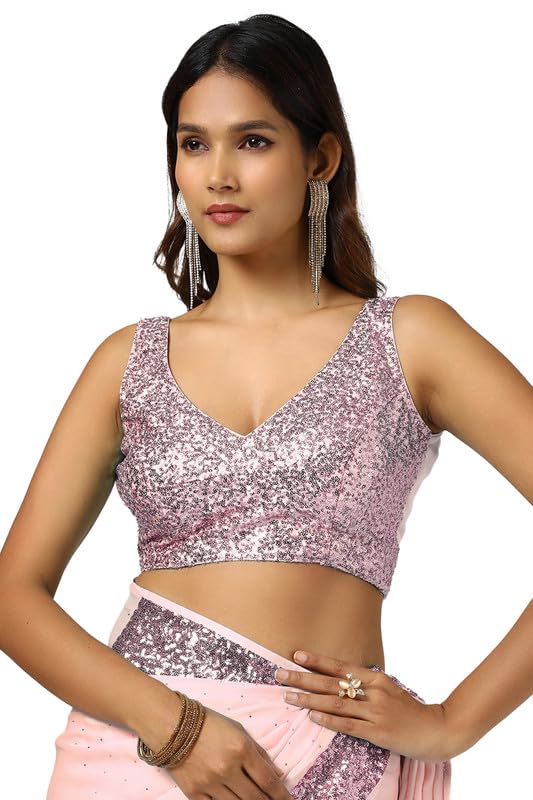 Soch Womens Peach Satin Saree With Stones And Sequins