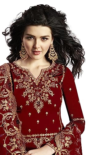 Heewaa Women's Georgette Semi Stitched Salwar Suit Dupatta Set (Maroon)