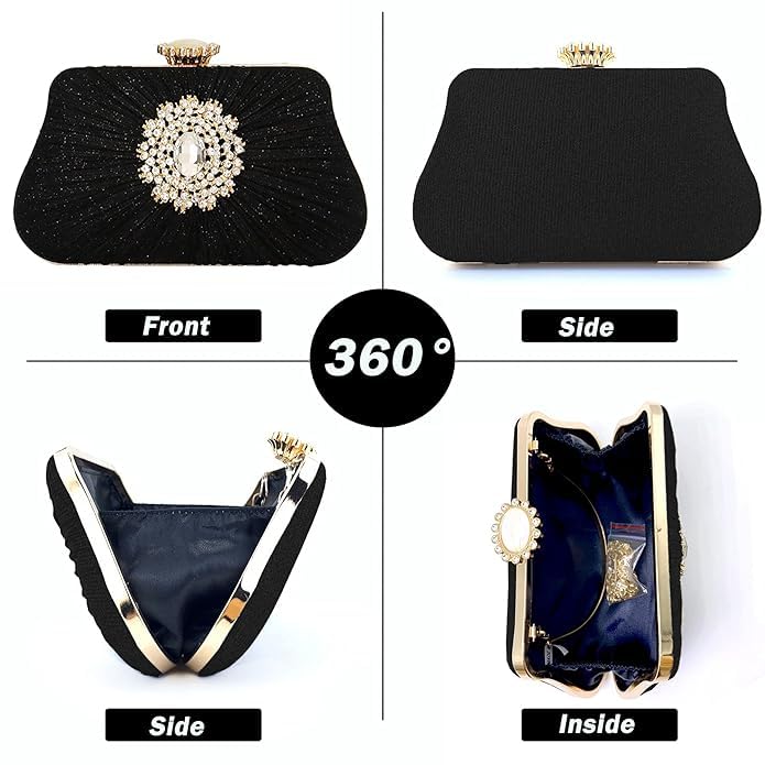 Mastyle® Pleated Handbag With Rhinestone Pattern And Beaded Finish For Women