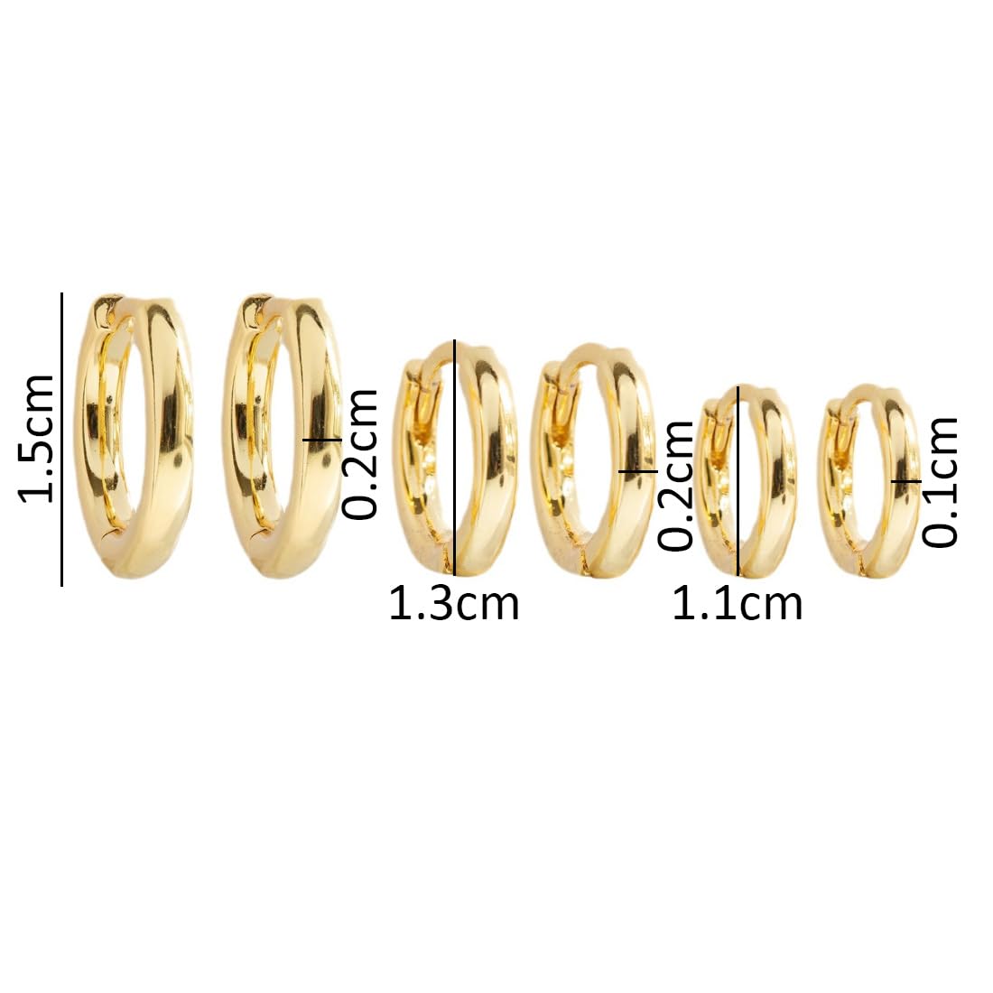 Aaishwarya Set of 3 pairs - 18K Gold Plated Huggies Hoop Earring Set | 11,13,15 mm | Earrings for Women and Girls | Waterproof Anti-Tarnish Jewels | Elegant Jewelry Gift | Minimal Stacking Jewellery