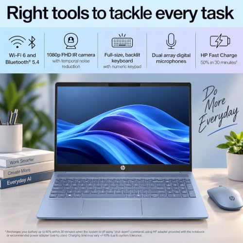 HP OmniBook 5, Intel Core Ultra 5 225U, 16GB LPDDR5 RAM, 1TB SSD, 16-inch WUXGA 2K IPS Anti-Glare Display, Win 11, Microsoft 365 Basic* + Office 2024, Sky Blue, 1.77 kg, Backlit KB, AI PC, af1109TU