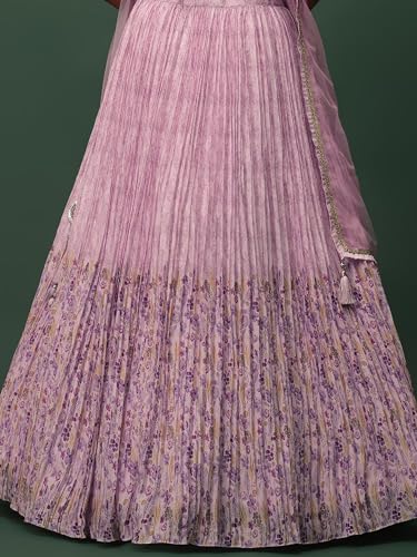 Zeel Clothing Digital Print Mirror Hand Work Georgette Lehenga Choli with Dupatta (5100-Pink-Wedding-Stylish-Lehenga-Choli; Free Size)