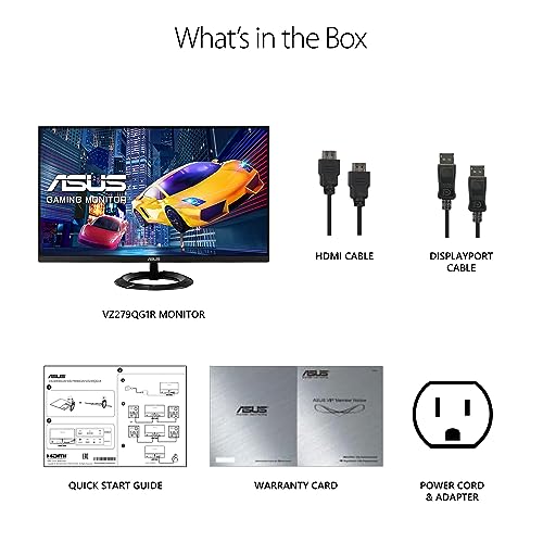 ASUS 27" 1080P Gaming Monitor (VZ279QG1R) - Full HD, IPS, 75Hz, 1ms, Extreme Low Motion Blur, FreeSync, Eye Care, DisplayPort, HDMI, Tilt Adjustable, Ultra-Slim, Black