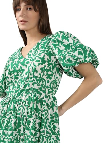 VERO MODA Women's Cotton Green Fit and Flare Dress