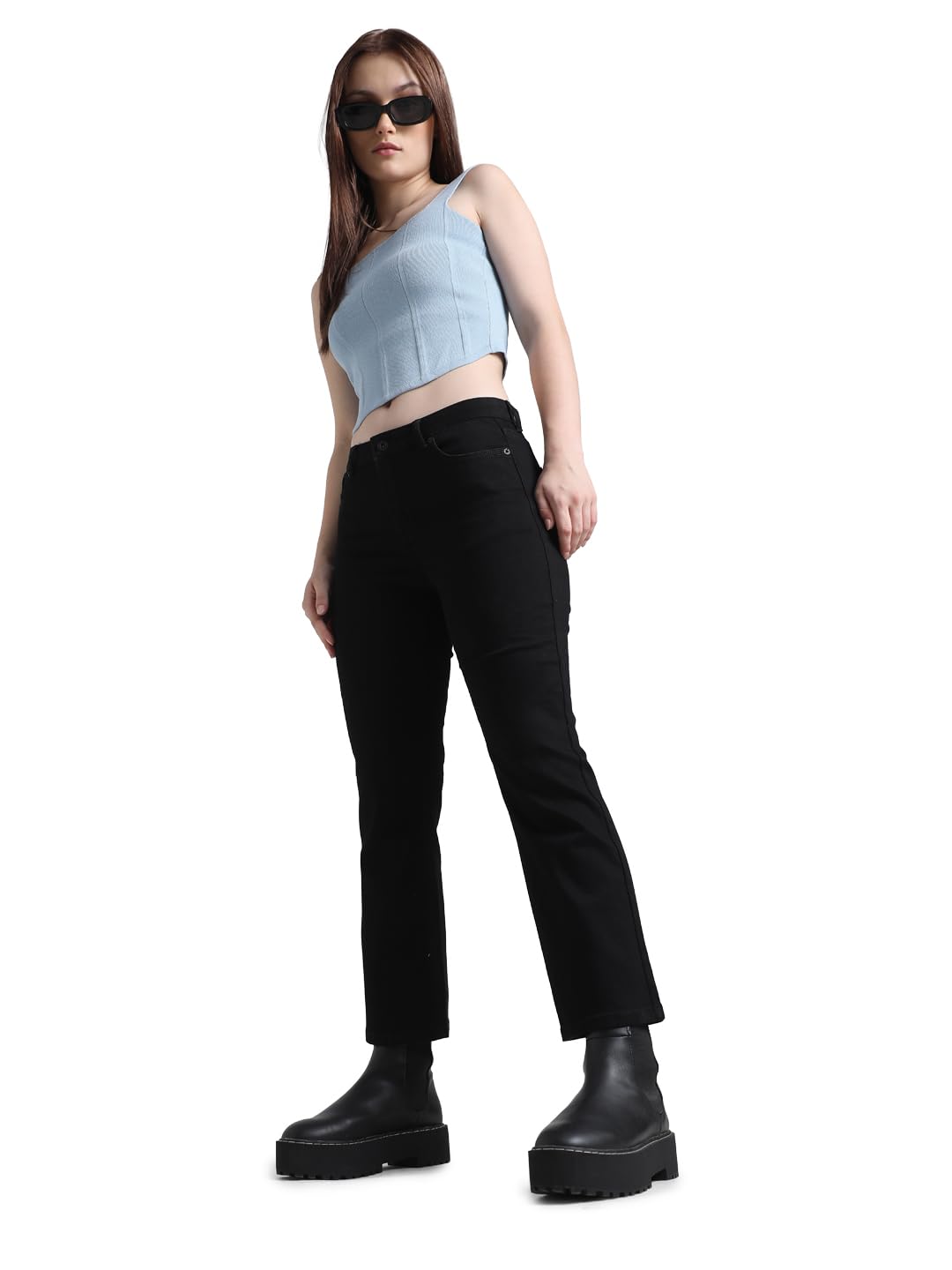 ONLY Women Solid Flared Fit Mid Rise Ankle Length Black Bootcut Jeans