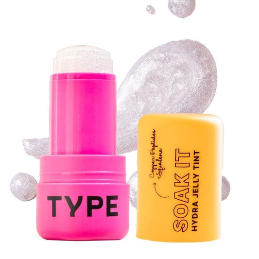 TYPE BEAUTY INC Soak It Hydra Jelly Shimmery Tints For Cheeks, Lips And Eyes, Lip Stain With Squalane For Deep Hydration, Long Lasting Smudge-Proof Lip Tint For Women - Diamond Dust 88