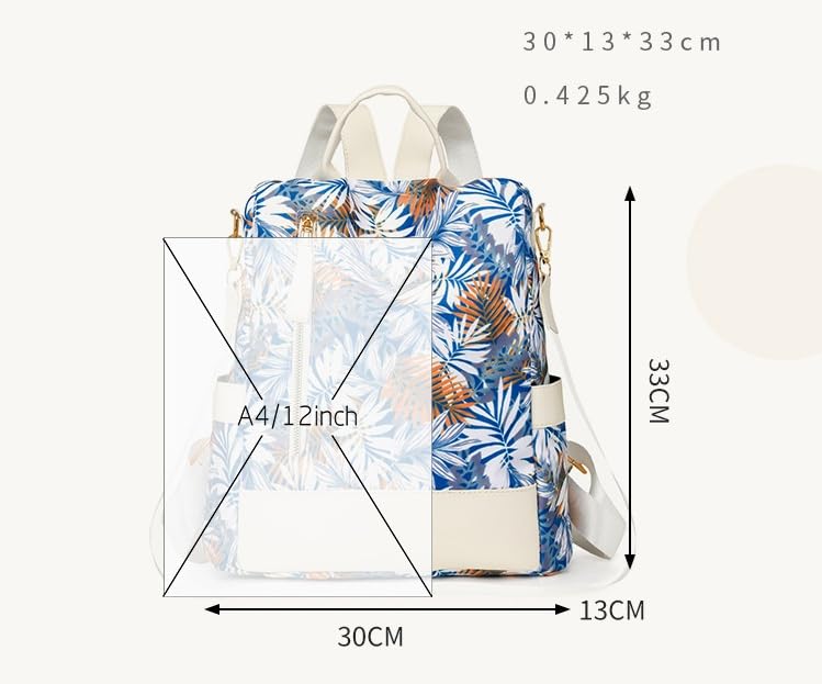 MOCA Women Girls Anti-Theft Backpack Lightweight Water-Resistant Stylish Casual Travel College School Bag Outdoor Daypack Shoulder Rucksack (Tropical Blue)