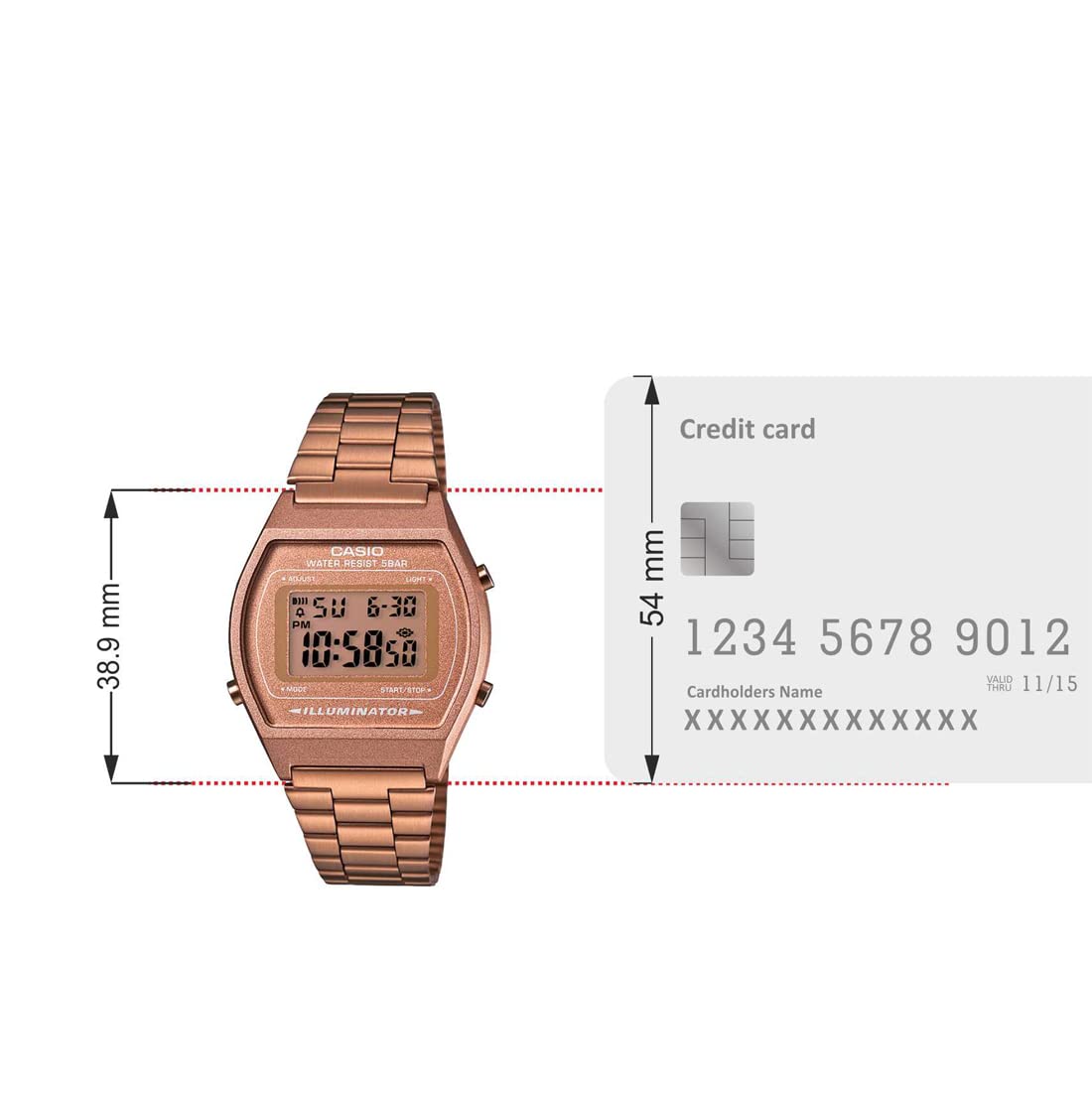 Casio Vintage B640WC-5ADF Digital Rose Gold Dial Unisex Watch Rose Gold Metal Strap (D128)