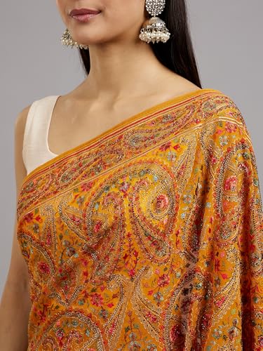 MOHEY Women's Georgette Imperial Paisley Patterned Saree(Mustard Yellow)