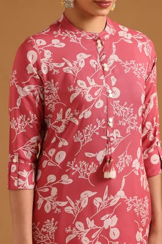 Soch Womens Pink Viscose Botanical Tunic with Faux Mirror