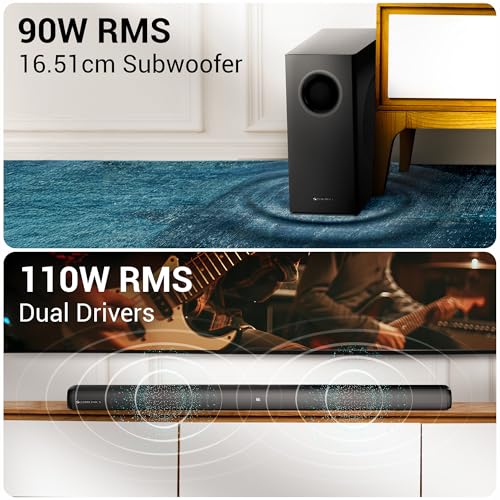 ZEBRONICS Juke BAR 4100 Soundbar, 200 Watts, Virtual 5.1, Quad Driver Soundbar, 6.5" Subwoofer, Wall Mountable, Bluetooth v5.0 | HDMI (ARC) | Optical in | USB | AUX