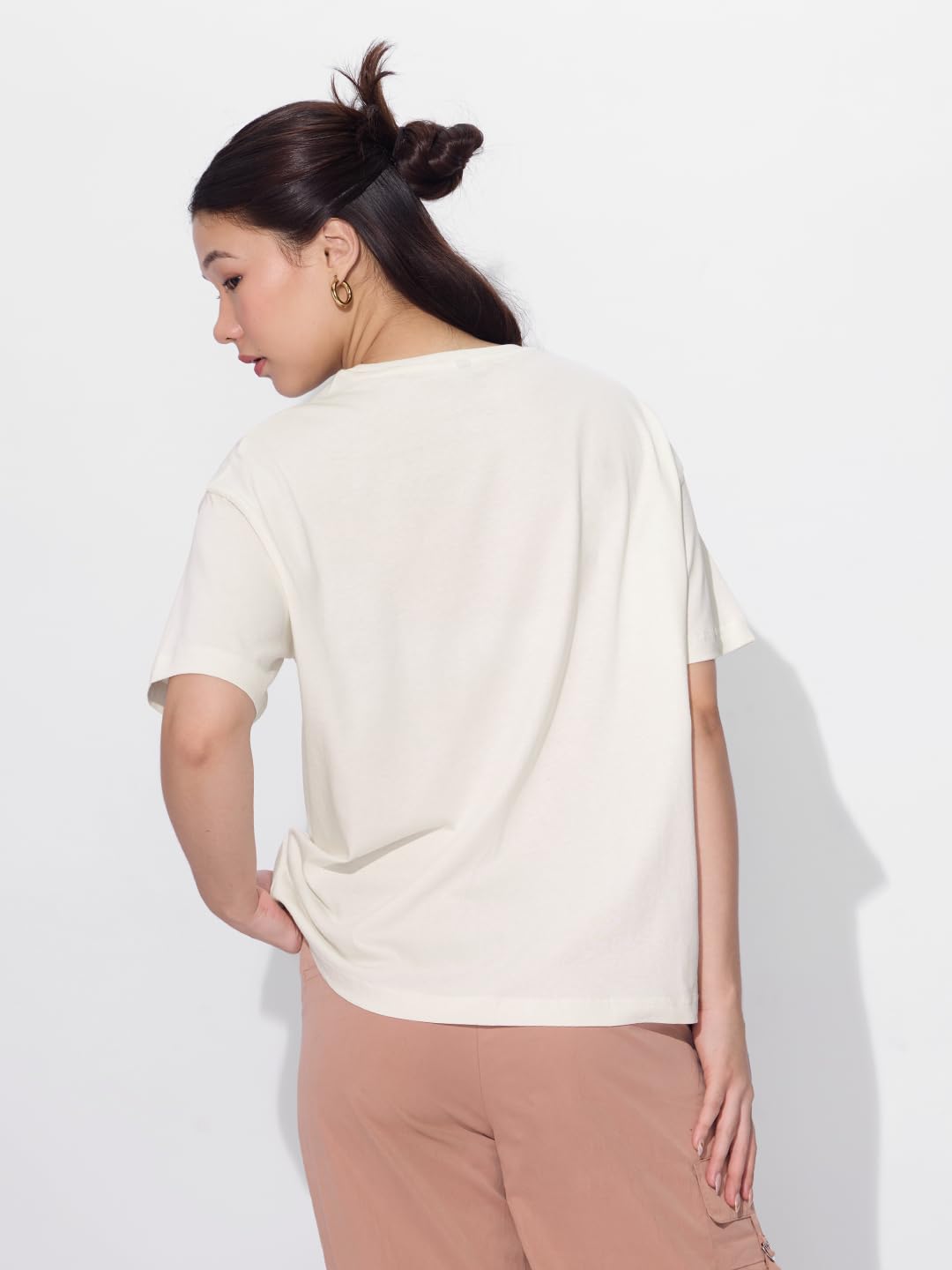 The Souled Store Soul Spark Women and Girls Short Sleeves Round Neck Off White Puff Printed Cotton Oversized T-Shirts