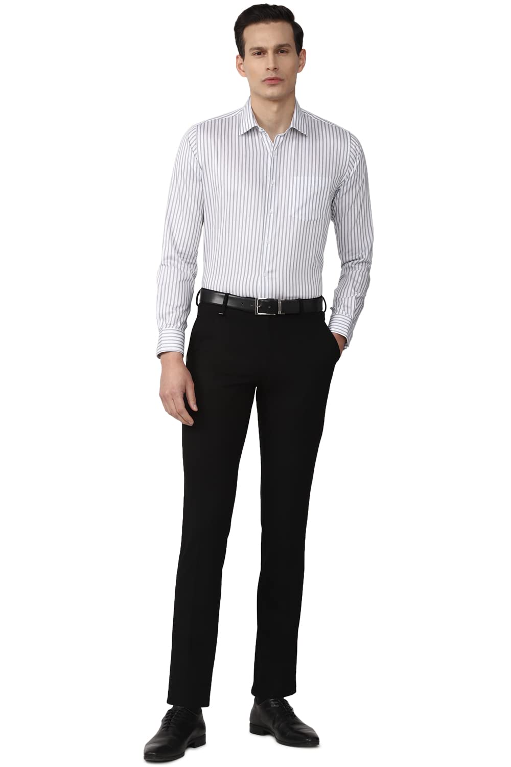 Van Heusen Men's Striped Slim Fit Shirt (VHSFRSLBH85213_White 40)