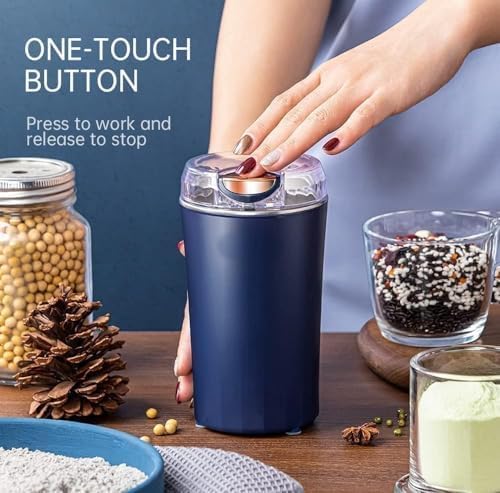QONETIC 4-Blade Electric Coffee & Spice Grinder – Stainless Steel Portable Mixer for Masala, Herbs, Dry Spices & Nuts – Push Button Control, Compact & Durable for Home Kitchen