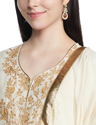 Biba Women Off White Poly Chanderi Fitted Kurta Set_38