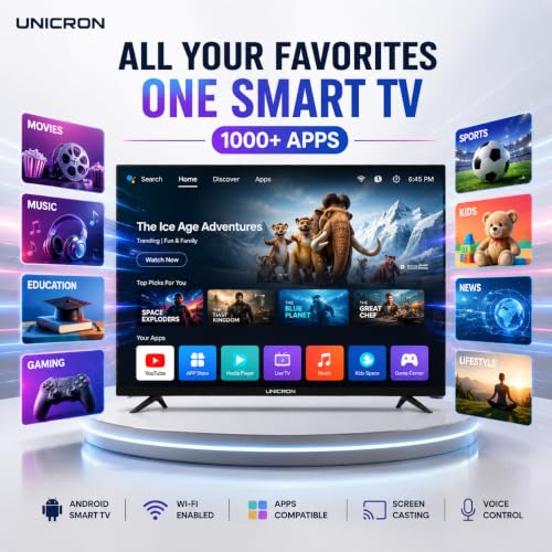 UNICRON 32 Inch Android Smart TV with Voice Control Remote, HD Ready LED Television, WiFi Built in 30W Speaker, IPS Display & Apps Compatible (Netflix, Prime)