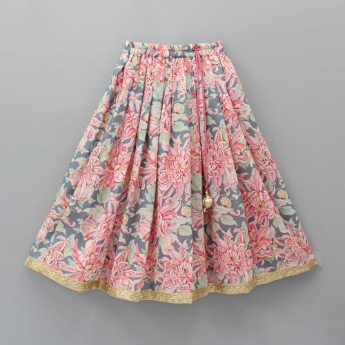 Leons Fab Girls Ethnic Wear Rayon Flower Printed Readymade Lehenga Choli Set (Peach, 13-14 Years)