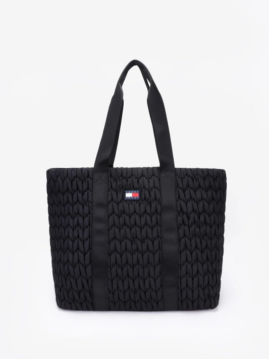 Tommy Hilfiger Quilted Black Polyester Tote Bag