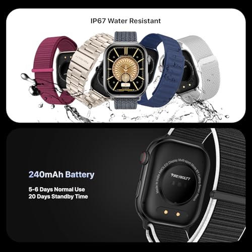 Fire-Boltt Brillia Pro Smart Watch with 51.3mm (2.02 inch) AMOLED Display, Bluetooth Calling, SpO2, Heart Rate Monitoring, 120+ Sports Modes, IP67 Waterproof, Long Battery Life (Active Black)