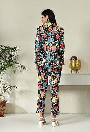 OFFICE PURPLE Women Printed Blazer Pant Set- Women's Casual Office Business 3-Piece Printed Suit, Single-Breastered Blazer Camisole and Pant Set (Multicolour, L)