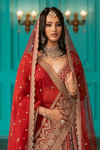 Women's Crimson Red Umbrella Style Silk Bridal Lehenga