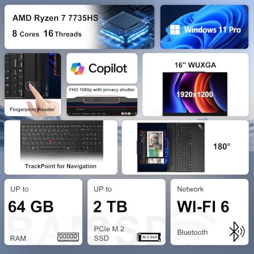 Lenovo ThinkPad E16 Business Laptop, AMD Ryzen 7 7735HS, 64GB DDR5 + 2TB