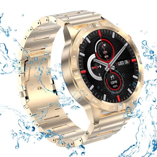 URJIX® Smart Watch 1.43-inch Screen Display Wrist Watch for Running Cycling Student Gold Steel Strap