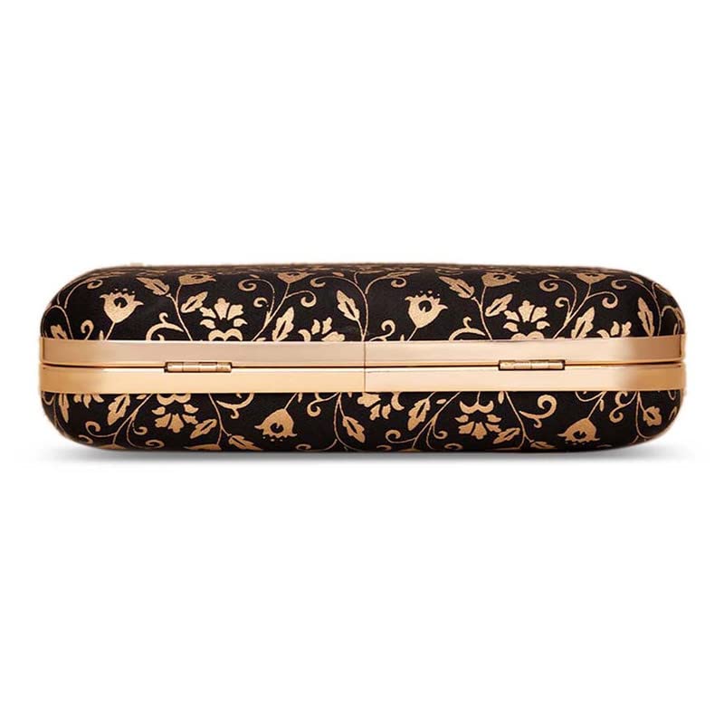ZOUK Srinagar Garden Floral Printed Women's Mashru silk Black and Golden Clutch for iphone