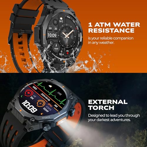 Fastrack Xtreme Adventure Smartwatch with 1.43” AMOLED Display, Dual Push Button, GPS, ABC, 1ATM, Inbuilt Torch, 100+ Multisports, Dual Tone Strap, BT Calling, HRM, SpO2 & Multiple Menu Styles - Green