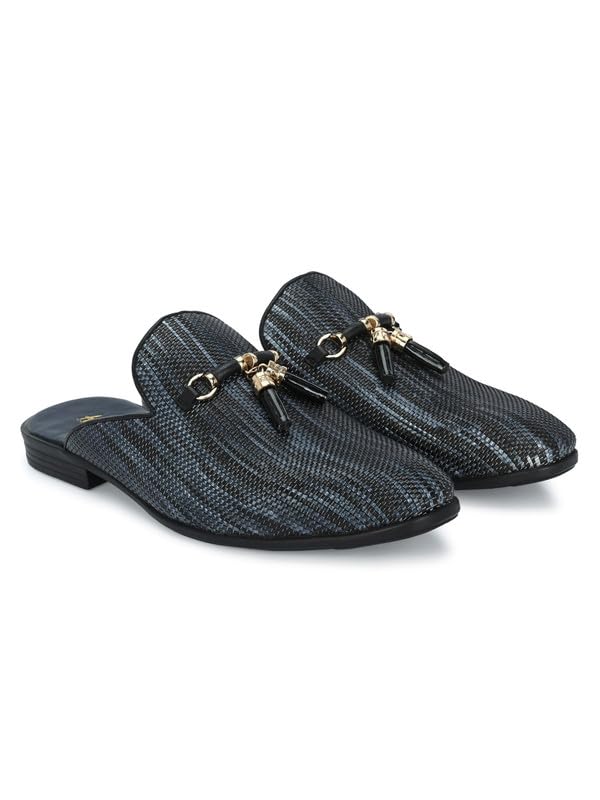 HITZ Men's Black Leather Half Shoes Ethnic Wear Mule Shoes - UK 7