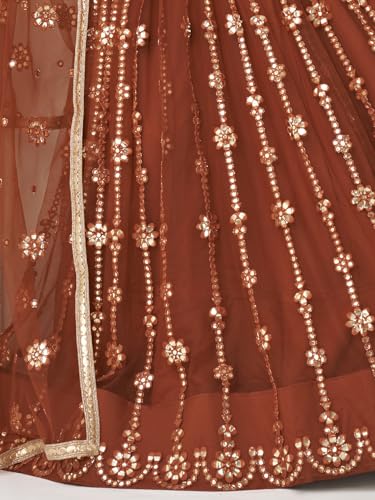 Zeel Clothing Womens Net Lehenga Choli Semi-Stitched Brown Wedding Bridal Free Size