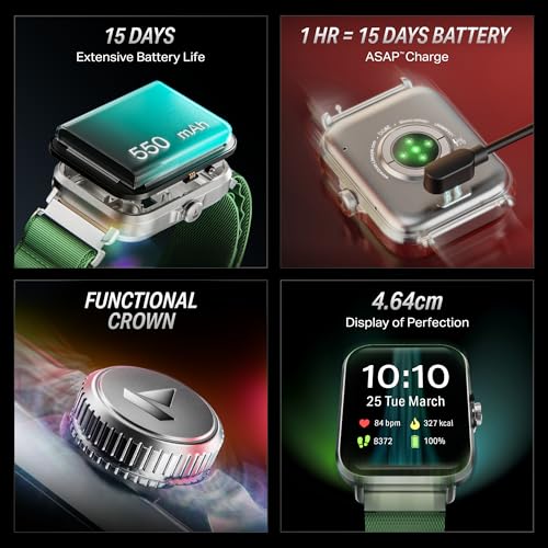 boAt New Launch Storm Infinity w/15 Days Extensive Battery fueled by Huge 550mAh Battery, Fast Charge, Sports Strap,1.83”(4.65cm)HD Display, Functional Crown Smart watch for Men & Women (Sports Green)