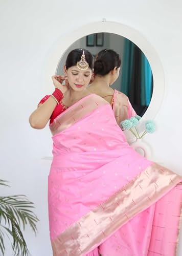 Panzora Woman's Pure Banarasi Paithani Silk Saree With Brocket Blouse Piece