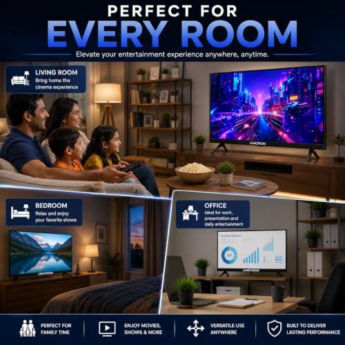 UNICRON 24 Inch HD LED TV Non Smart 20W Sound Output, Premuim Slim Design Crystal Clear Display with HDMI & USB Ports, Ideal for Home, Office & Monitor More