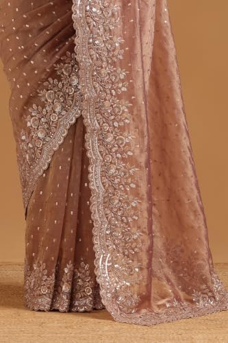 Soch Womens Peach Tissue Embellished Saree With Sequins