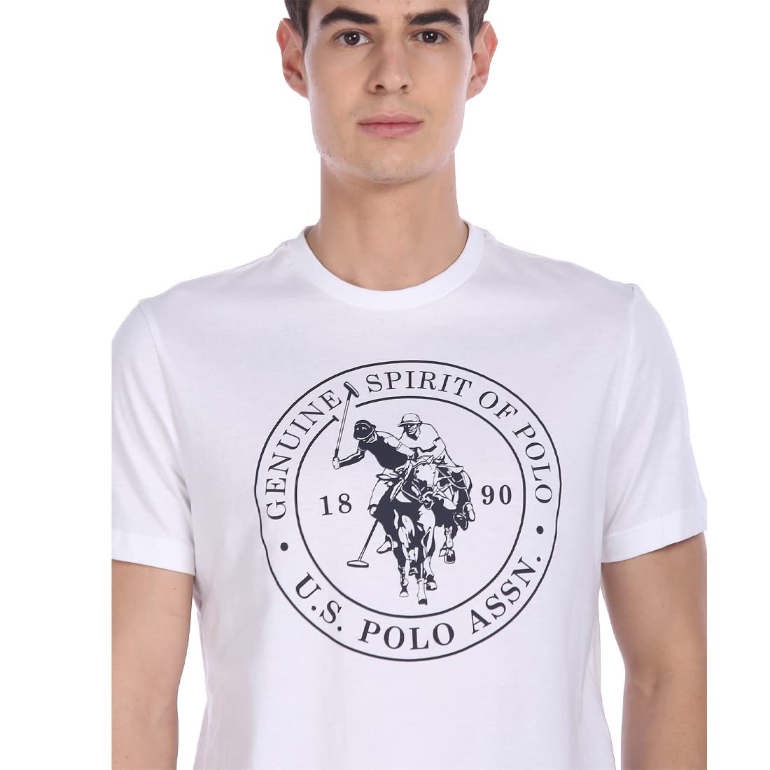 U.S. POLO ASSN. Men Comfort Fit Solid Cotton I643 Regular Fit T-Shirt - Pack Of 1 (White Large)