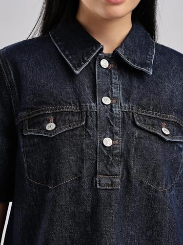 Calvin Klein Jeans Cotton Spread Collar Denim Dress