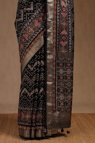 Soch Womens Black Dola Silk Chevron Saree With Stone Work