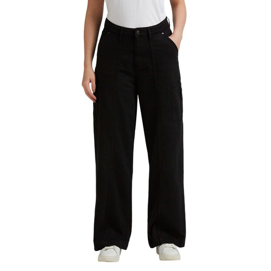 Black High Waist Straight Cargos