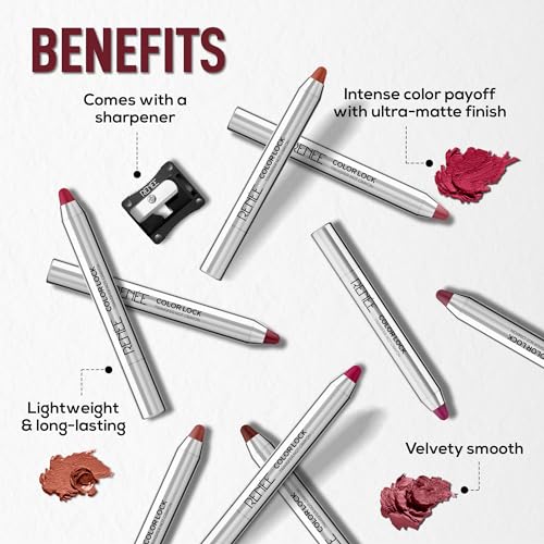RENEE Colorlock Transfer Not Lip Crayon with Sharpener, SPF 20, Waterproof, Smudgeproof, Lightweight & Long Lasting, Intense Color Payoff with Ultra Matte Finish, Enriched with Vitamin E, Grace 3gm