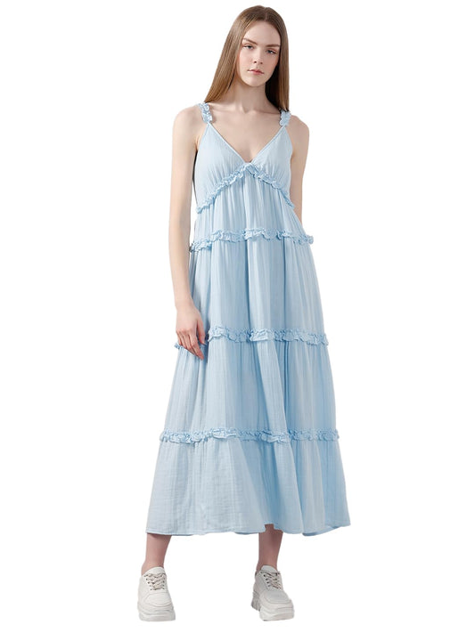 VERO MODA Women's Fit and Flare Blue Dress