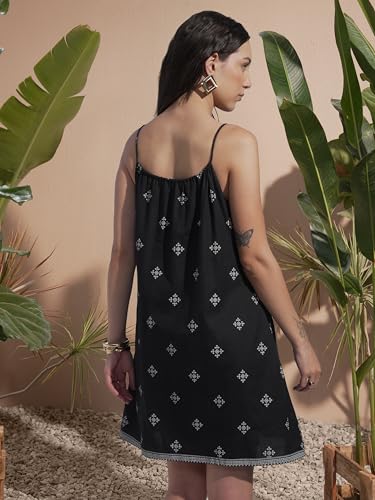 Vishudh Women Sleeveless Tie Neck Dress VVa1000097 Black XL