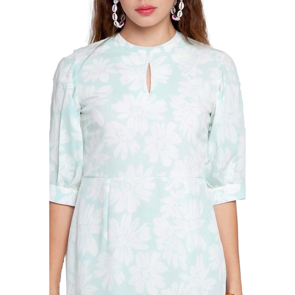 Zink London Women's Blue Floral Print Flared Short Dress