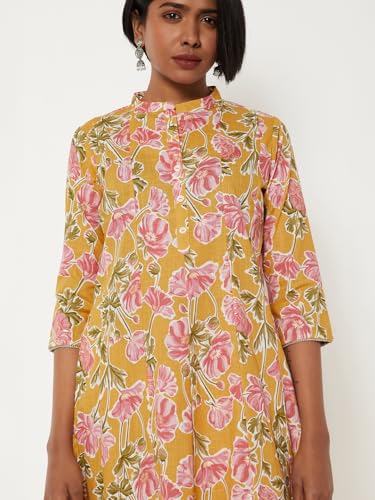 Max Women Printed A-line Kurta Set (Yellow_XXL)