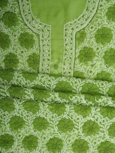 Ada Hand Embroidered Lucknowi Chikankari Unstitched Georgette Dress Material Suit Piece with Dupatta for Women 01A696681 Green